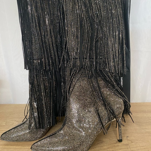 INC Womens Black Slip Resitant Fringed Ishani Pointed Toe Block Heel Boots 6.5 M - Picture 4 of 10